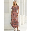 image:imageANRABESS Womens Summer Maxi Dress V Neck Short Sleeve Slit Side Shirt Dress Loose Fit Travel Beach Dress with PocketsOrange Blue Diamonds