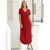 image:imageANRABESS Womens Summer Maxi Dress V Neck Short Sleeve Slit Side Shirt Dress Loose Fit Travel Beach Dress with PocketsRed