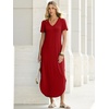 image:imageANRABESS Womens Summer Maxi Dress V Neck Short Sleeve Slit Side Shirt Dress Loose Fit Travel Beach Dress with PocketsRed