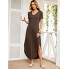 image:imageANRABESS Womens Summer Maxi Dresses 2026 Casual Short Sleeve V Neck Loose Split Long Beach Sundress Travel Vacation ClothesBrown