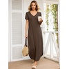 image:imageANRABESS Womens Summer Maxi Dresses 2026 Casual Short Sleeve V Neck Loose Split Long Beach Sundress Travel Vacation ClothesBrown