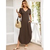 image:imageANRABESS Womens Summer Maxi Dresses 2026 Casual Short Sleeve V Neck Loose Split Long Beach Sundress Travel Vacation ClothesBrown