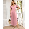 image:imageANRABESS Womens Summer Maxi Dresses 2026 Casual Short Sleeve V Neck Loose Split Long Beach Sundress Travel Vacation ClothesPink Round Dot