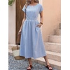 image:imageANRABESS Womens Summer Midi Dress Striped Casual Short Sleeve Crewneck Empire Waist 2026 Flowy Long Beach Dress with PocketsBlue White Stripe