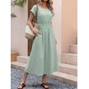 image:imageANRABESS Womens Summer Midi Dress Striped Casual Short Sleeve Crewneck Empire Waist 2026 Flowy Long Beach Dress with PocketsGreen Gingham