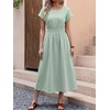 image:imageANRABESS Womens Summer Midi Dress Striped Casual Short Sleeve Crewneck Empire Waist 2026 Flowy Long Beach Dress with PocketsGreen Gingham