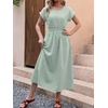image:imageANRABESS Womens Summer Midi Dress Striped Casual Short Sleeve Crewneck Empire Waist 2026 Flowy Long Beach Dress with PocketsGreen Gingham