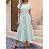 image:imageANRABESS Womens Summer Midi Dress Striped Casual Short Sleeve Crewneck Empire Waist 2026 Flowy Long Beach Dress with PocketsGreen White Stripe