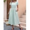 image:imageANRABESS Womens Summer Midi Dress Striped Casual Short Sleeve Crewneck Empire Waist 2026 Flowy Long Beach Dress with PocketsGreen White Stripe