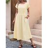 image:imageANRABESS Womens Summer Midi Dress Striped Casual Short Sleeve Crewneck Empire Waist 2026 Flowy Long Beach Dress with PocketsYellow White Stripe