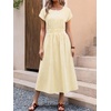 image:imageANRABESS Womens Summer Midi Dress Striped Casual Short Sleeve Crewneck Empire Waist 2026 Flowy Long Beach Dress with PocketsYellow White Stripe