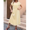 image:imageANRABESS Womens Summer Midi Dress Striped Casual Short Sleeve Crewneck Empire Waist 2026 Flowy Long Beach Dress with PocketsYellow White Stripe