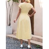 image:imageANRABESS Womens Summer Midi Dress Striped Casual Short Sleeve Crewneck Empire Waist 2026 Flowy Long Beach Dress with PocketsYellow White Stripe
