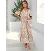 image:imageANRABESS Womens Summer Short Sleeve Maxi Dress 2026 Casual V Neck High Waist ALine Flowy Loose Tiered Boho Long DressesPrint Floral Brown