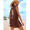 image:imageANRABESS Womens Swimsuit Cover Up 2026 V Neck Knit Swimwear Bathing Suit Crochet Backless Dress Summer Beach Vacation ClothesBrown