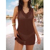 image:imageANRABESS Womens Swimsuit Cover Up 2026 V Neck Knit Swimwear Bathing Suit Crochet Backless Dress Summer Beach Vacation ClothesBrown
