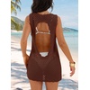 image:imageANRABESS Womens Swimsuit Cover Up 2026 V Neck Knit Swimwear Bathing Suit Crochet Backless Dress Summer Beach Vacation ClothesBrown