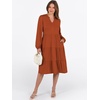 image:imageANRABESS Womens V Neck Long Sleeve Midi Dress  Swing Flowy Tiered with Pockets Soft Fabric Boho Beach Vacation Dresses Loose Fit Casual Fall Winter Transition ClothesBrick Orange