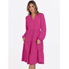 image:imageANRABESS Womens V Neck Long Sleeve Midi Dress  Swing Flowy Tiered with Pockets Soft Fabric Boho Beach Vacation Dresses Loose Fit Casual Fall Winter Transition ClothesHot Pink