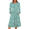 image:imageANRABESS Women Long Sleeve Midi Dress Crewneck Fall Fashion Casual Flowy ALine Long Dresses Vacation Outfit with PocketFloral Green