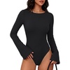 image:imageANRABESS Womens Bell Sleeve Bodysuits Top  Crew Neck Flare Long Sleeve Body SuitsSlim FitSoft Rib Knit Fall Winter LayerTee Shirts Style Casual Work amp Daily WearBlack