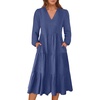 image:imageANRABESS Womens Long Lantern Sleeve Floral Midi Dresses 2026 Fall V Neck Casual Flowy Aline Tiered Boho Vacation DressBlue