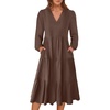 image:imageANRABESS Womens Long Lantern Sleeve Floral Midi Dresses 2026 Fall V Neck Casual Flowy Aline Tiered Boho Vacation DressCoffee