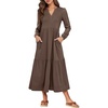 image:imageANRABESS Womens Long Sleeve Maxi Dresses 2026 Spring Casual V Neck Flowy Tiered Boho Modest Vacation Dress with PocketsBrown