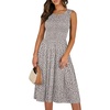 image:imageANRABESS Womens Summer Casual Midi Dresses Sleeveless Smocked Elastic Waist Flowy Sundress 2026 Spring Beach Vacation ClothesGrey Khaki White Dot