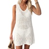 image:imageANRABESS Womens Swimsuit Cover Up 2026 V Neck Knit Swimwear Bathing Suit Crochet Backless Dress Summer Beach Vacation ClothesWhite