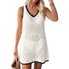 image:imageANRABESS Womens Swimsuit Cover Up 2026 V Neck Knit Swimwear Bathing Suit Crochet Backless Dress Summer Beach Vacation ClothesWhite Black