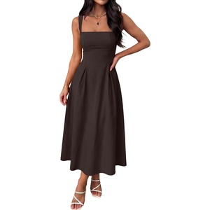 image:imageANRABESS Cocktail Dresses for Women Square Neck A Line Sleeveless Flowy Elegant Formal Wedding Guest Party Maxi Summer DressChocolate