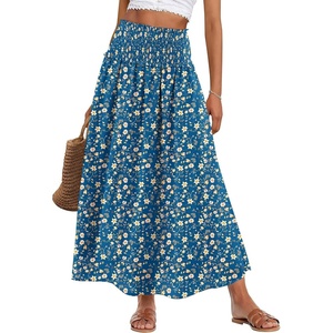 image:imageANRABESS Maxi Skirt for Women Floral High Waisted Elastic Flowy 2026 Summer Boho Long Skirts Beach Cover Up Vacation SundressBlue Yellow Floral
