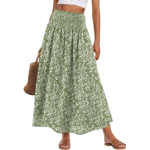 image:imageANRABESS Maxi Skirt for Women Floral High Waisted Elastic Flowy 2026 Summer Boho Long Skirts Beach Cover Up Vacation SundressGreen Floral