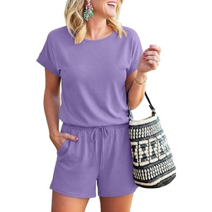 image:imageANRABESS Rompers for Women Summer 2026 Casual Dressy One Piece Tshirt Short Pants Jumpsuit Beach Vacation Outfit Clothes04 Purple