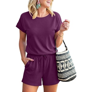 image:imageANRABESS Rompers for Women Summer 2026 Casual Dressy One Piece Tshirt Short Pants Jumpsuit Beach Vacation Outfit ClothesPurple
