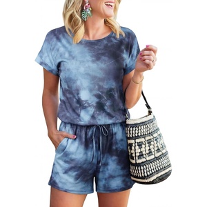 image:imageANRABESS Rompers for Women Summer 2026 Casual Dressy One Piece Tshirt Short Pants Jumpsuit Beach Vacation Outfit ClothesTie Dye Space