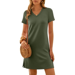 image:imageANRABESS Summer Dress for Women 2026 Vacation Clothes Short Sleeve V Neck Casual WrinkleFree T Shirt Sundress Travel HolidayArmy Green