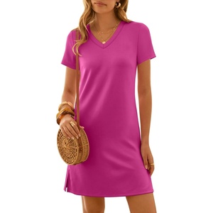 image:imageANRABESS Summer Dress for Women 2026 Vacation Clothes Short Sleeve V Neck Casual WrinkleFree T Shirt Sundress Travel HolidayHot Pink