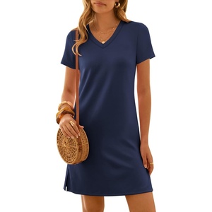 image:imageANRABESS Summer Dress for Women 2026 Vacation Clothes Short Sleeve V Neck Casual WrinkleFree T Shirt Sundress Travel HolidayNavy Blue
