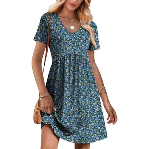 image:imageANRABESS Summer Dresses for Women 2026 Casual Short Sleeve V Neck Spring Dress Beach Vacation Clothes Cruise Resort OutfitsBlue White Floral