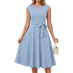 image:imageANRABESS Women Cap Sleeve Cocktail Party Semi Formal Midi Dress 2026 Summer Spring ALine Swing Wedding Guest Vintage DressesLight Blue
