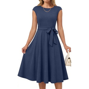 image:imageANRABESS Women Cap Sleeve Cocktail Party Semi Formal Midi Dress 2026 Summer Spring ALine Swing Wedding Guest Vintage DressesNavy Blue