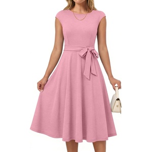 image:imageANRABESS Women Cap Sleeve Cocktail Party Semi Formal Midi Dress 2026 Summer Spring ALine Swing Wedding Guest Vintage DressesPink