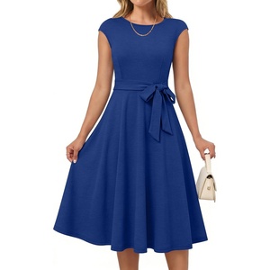 image:imageANRABESS Women Cap Sleeve Cocktail Party Semi Formal Midi Dress 2026 Summer Spring ALine Swing Wedding Guest Vintage DressesRoyal Blue