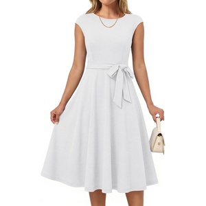 image:imageANRABESS Women Cap Sleeve Cocktail Party Semi Formal Midi Dress 2026 Summer Spring ALine Swing Wedding Guest Vintage DressesWhite