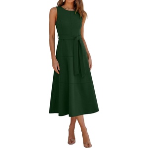 image:imageANRABESS Women Formal Sleeveless Midi Dress  Elegant Belted ALine Cocktail Wedding Guest Work Party SummerDark Green