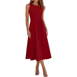 image:imageANRABESS Women Formal Sleeveless Midi Dress  Elegant Belted ALine Cocktail Wedding Guest Work Party SummerRed