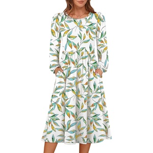 image:imageANRABESS Women Long Sleeve Midi Dress Crewneck Fall Fashion Casual Flowy ALine Long Dresses Vacation Outfit with PocketFloral Colorful