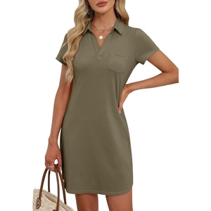 image:imageANRABESS Women Mini T Shirt Dress V Neck Short Sleeve with Pockets Soft Medium Stretch Trendy Summer Casual Beach VacationArmy Green